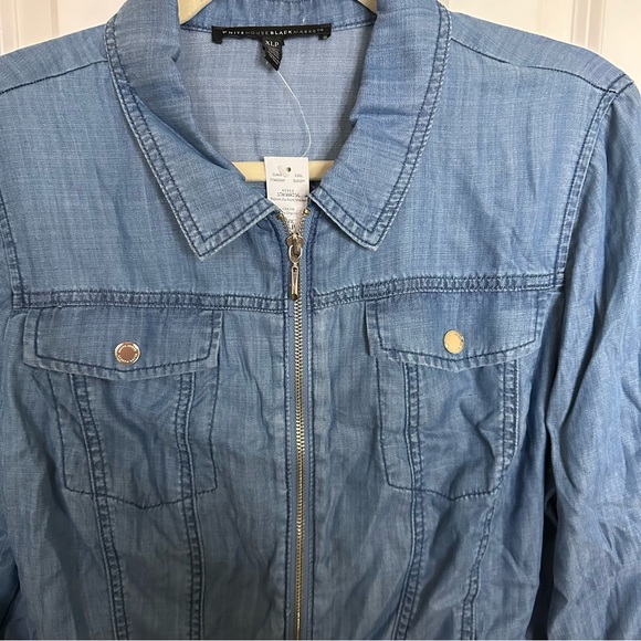 White House Black Market Denim Zip-Front Peplum Jacket Size XLP - Picture 8 of 9